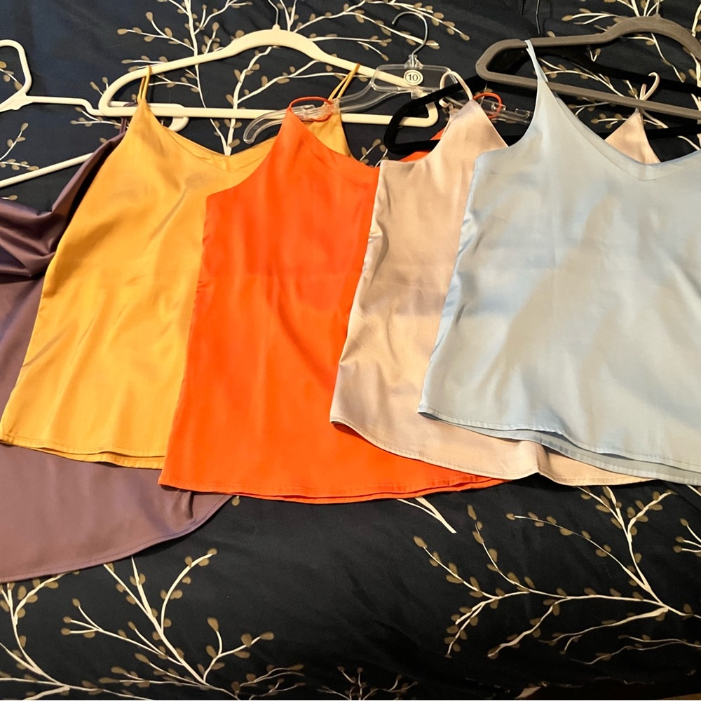 Set of 5 Satin Cami Tank Tops, like new, light and comfortable!